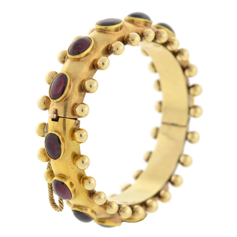 Viktorianisches französisches Granat-Cabochon-Gold-Armreif-Armband 1