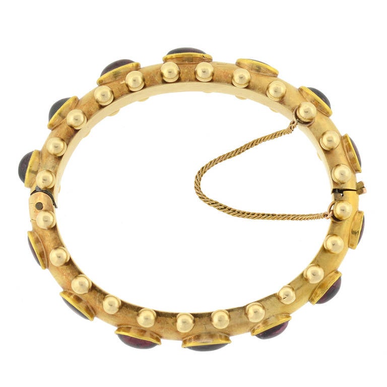 Viktorianisches französisches Granat-Cabochon-Gold-Armreif-Armband 2