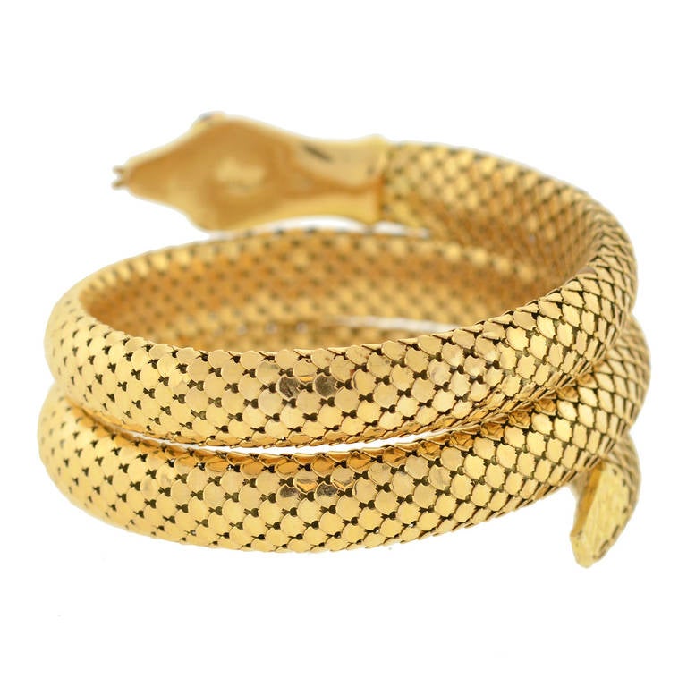 Retro Gold Flexible Wrap-Around Coiled Snake Bracelet at 1stDibs | wrap ...