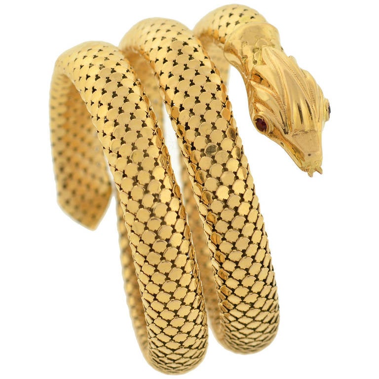 Retro Gold Flexible Wrap-Around Coiled Snake Bracelet at 1stDibs | wrap ...