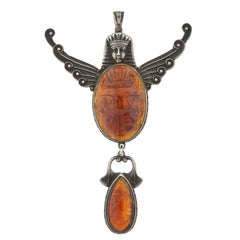 Antique Art Nouveau Amber Egyptian Revival Scarab Pendant