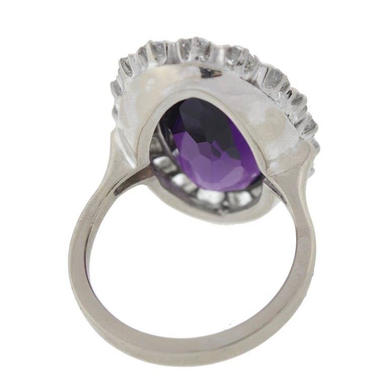 Edwardian 9.57 Carat Russian Amethyst Diamond Platinum Ring In Excellent Condition In Narberth, PA