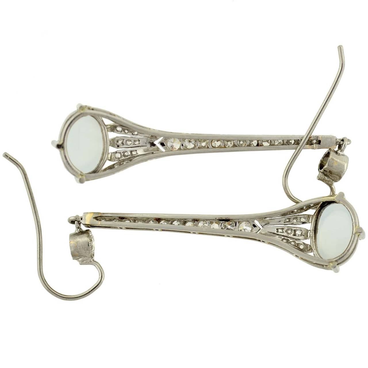 Art Deco Dramatic Moonstone Diamond Platinum Dangle Earrings 1