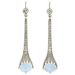 Art Deco Dramatic Moonstone Diamond Platinum Dangle Earrings
