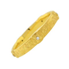 Antique Riker Bros. Art Nouveau Diamond Gold Bangle Bracelet