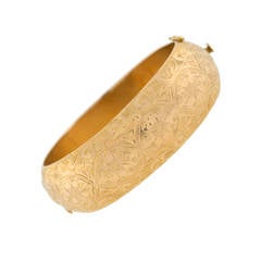 Vintage Victorian Revival Etched Gold Bangle Bracelet