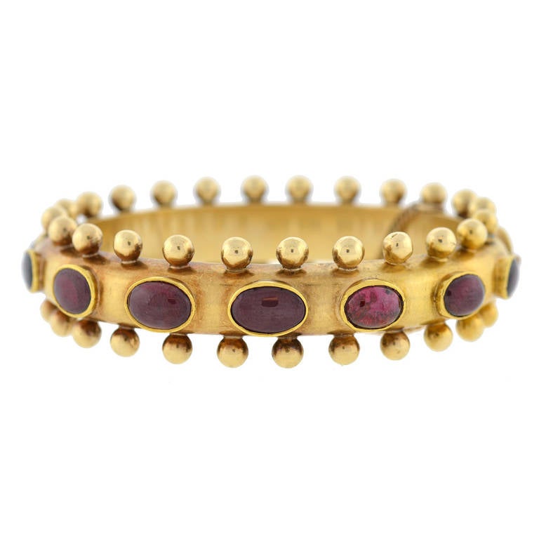 Viktorianisches französisches Granat-Cabochon-Gold-Armreif-Armband
