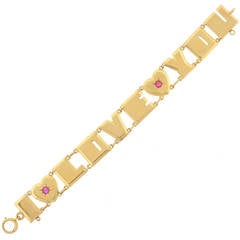 Retro Ruby Gold I Love You Heart Link Bracelet