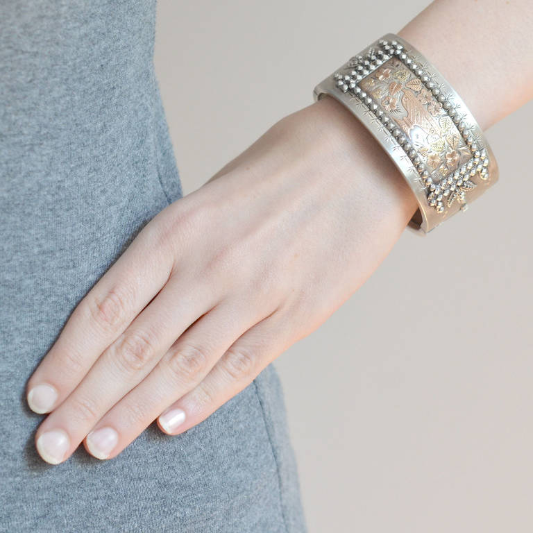 Tiffany & Co. Victorian Sterling Mixed Metals Bangle Bracelet 4