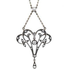 Victorian Sterling-Topped Diamond Gold Lavaliere Necklace