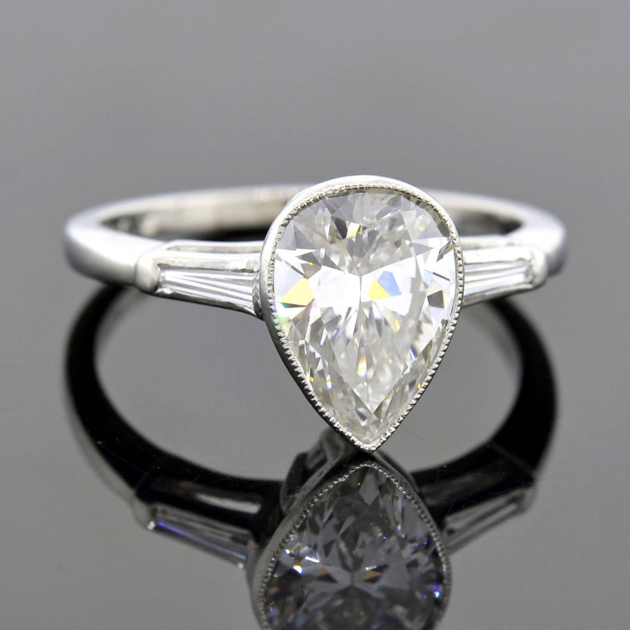 Retro Pear Cut 2.00 Carat Diamond platinum Engagement Ring at 1stDibs