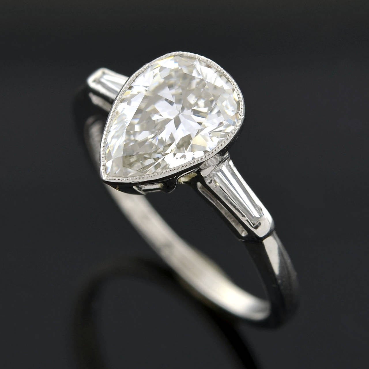 Retro Pear Cut 2.00 Carat Diamond platinum Engagement Ring at 1stDibs