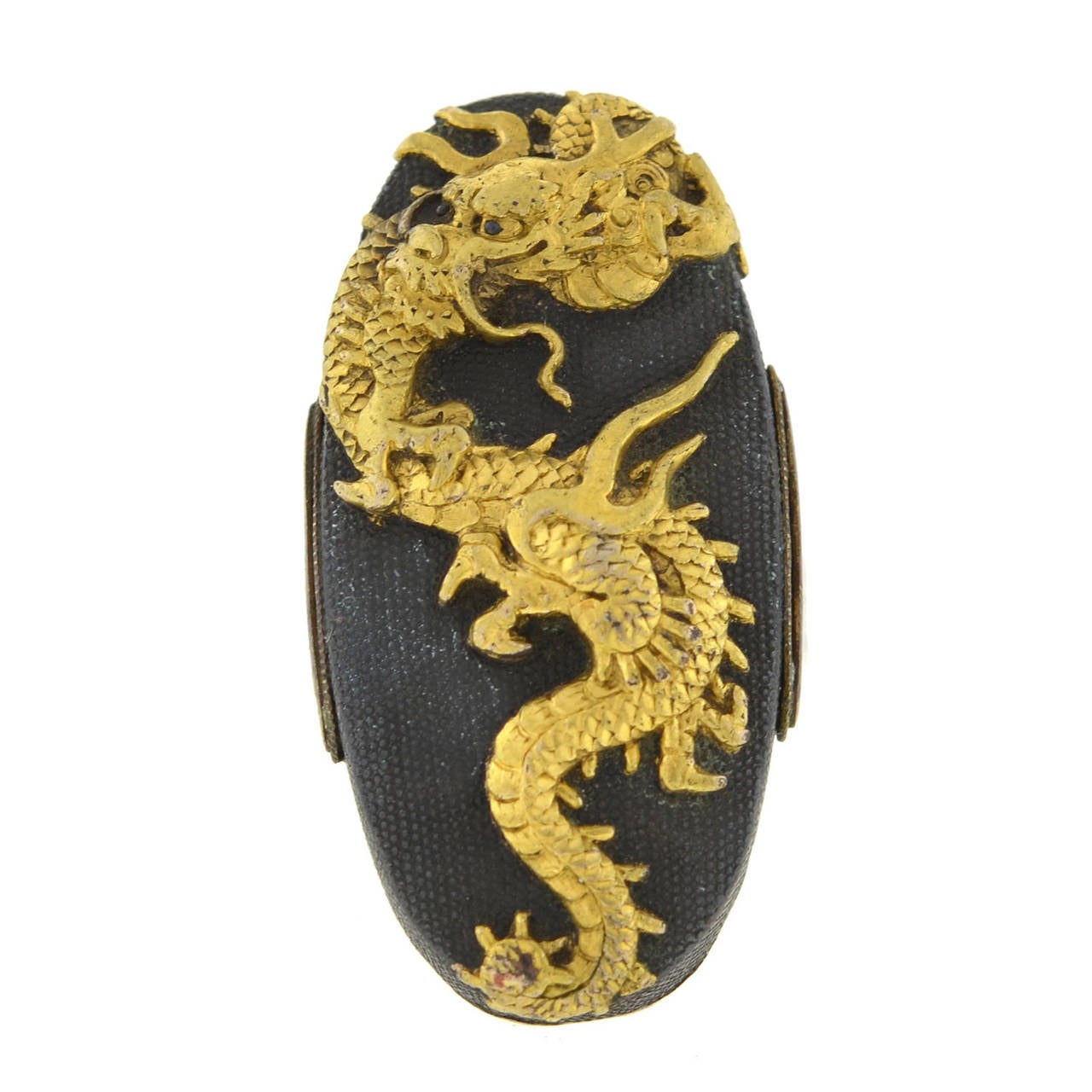 Victorian Dragon Shakudo Plaque Ring In Excellent Condition In Narberth, PA