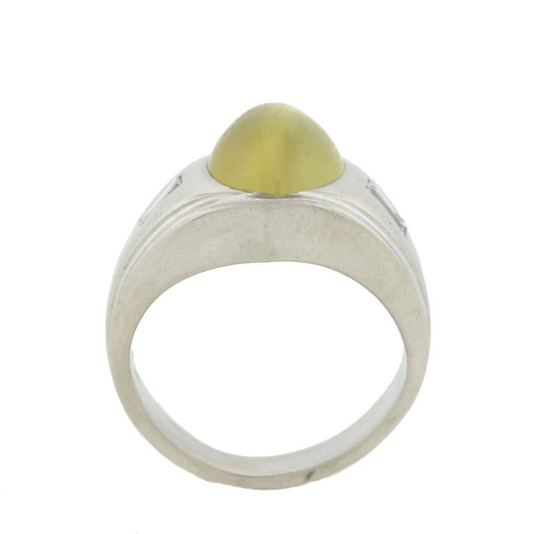 Edwardian Cat's Eye Chrysoberyl and Diamond Ring In Good Condition For Sale In Narberth, PA