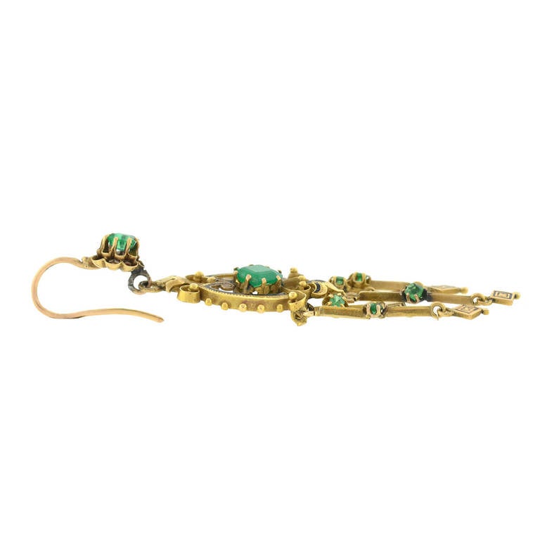 Women's Victorian Enamel Emerald Gold Drippy Earrings