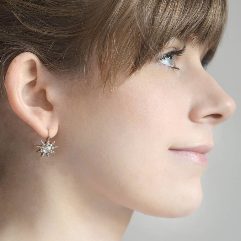 Georgian Rare Holland and Rose Cut Diamond Starburst Earrings 2