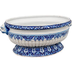Rouen or Delft Pottery Cistern Blue and White Large Oval Basin, circa 1800