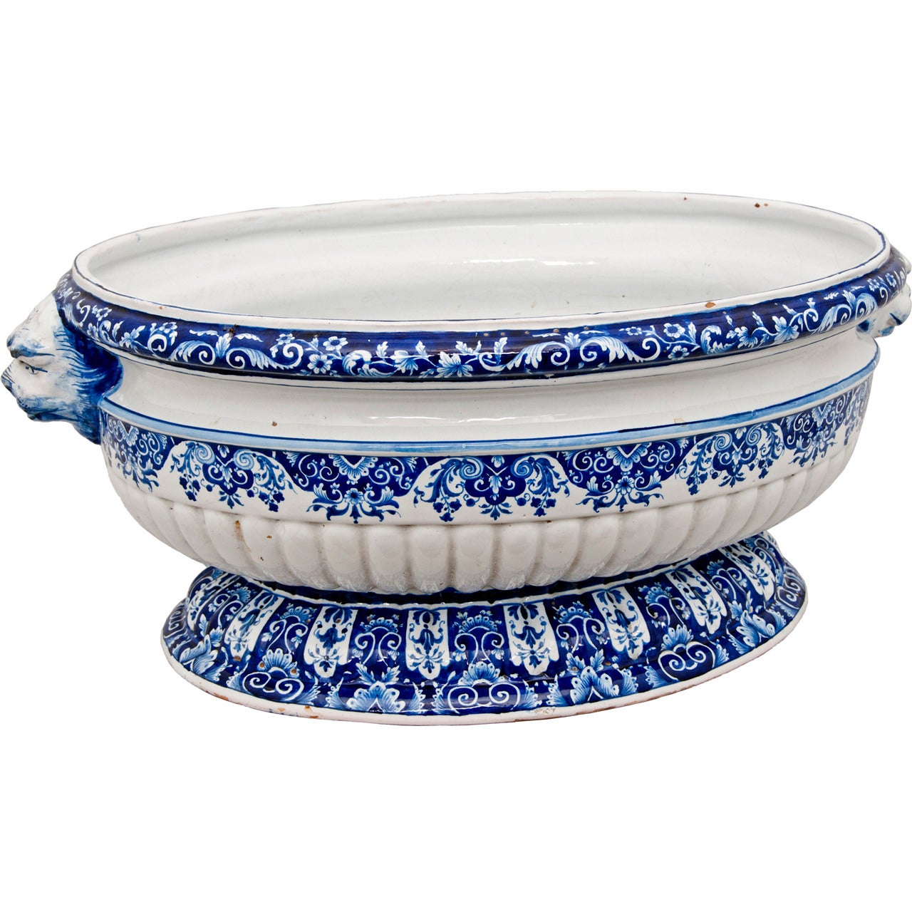 Rouen or Delft Pottery Cistern Blue and White Large Oval Basin, circa 1800