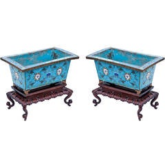 Pair of Republic Period Late Ching Chinese Cloisonne Planters Circa 1900
