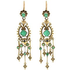 Antique Victorian Enamel Emerald Gold Drippy Earrings