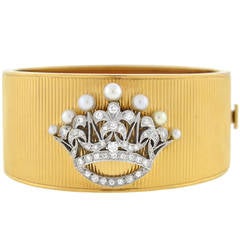 Retro Pearl Diamond Platinum Gold Crown Bracelet 1