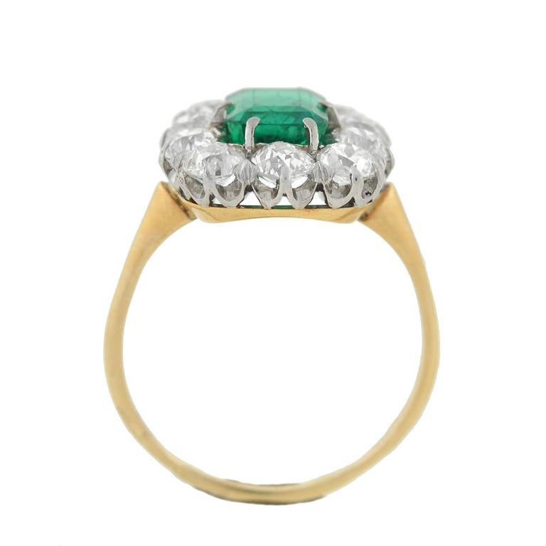 Edwardian Emerald Diamond Platinum Ring 1