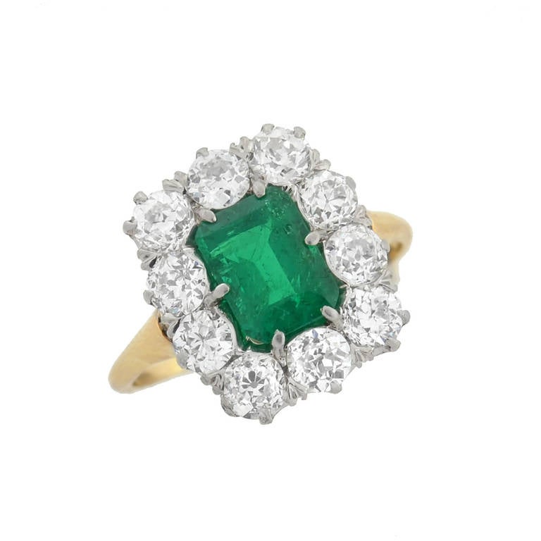 Edwardian Emerald Diamond Platinum Ring 2