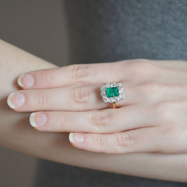 Edwardian Emerald Diamond Platinum Ring 4