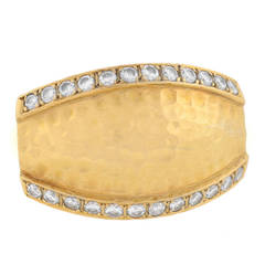 Contemporary Diamond Hammered Gold Ring