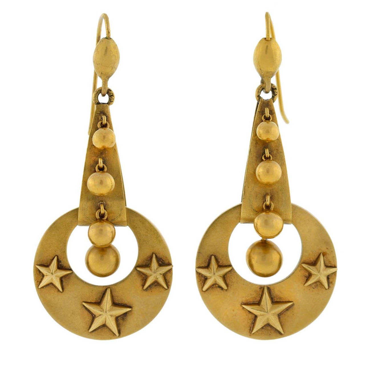 Victorian Moon & Stars Gold Earrings