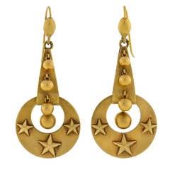 Victorian Moon & Stars Gold Earrings