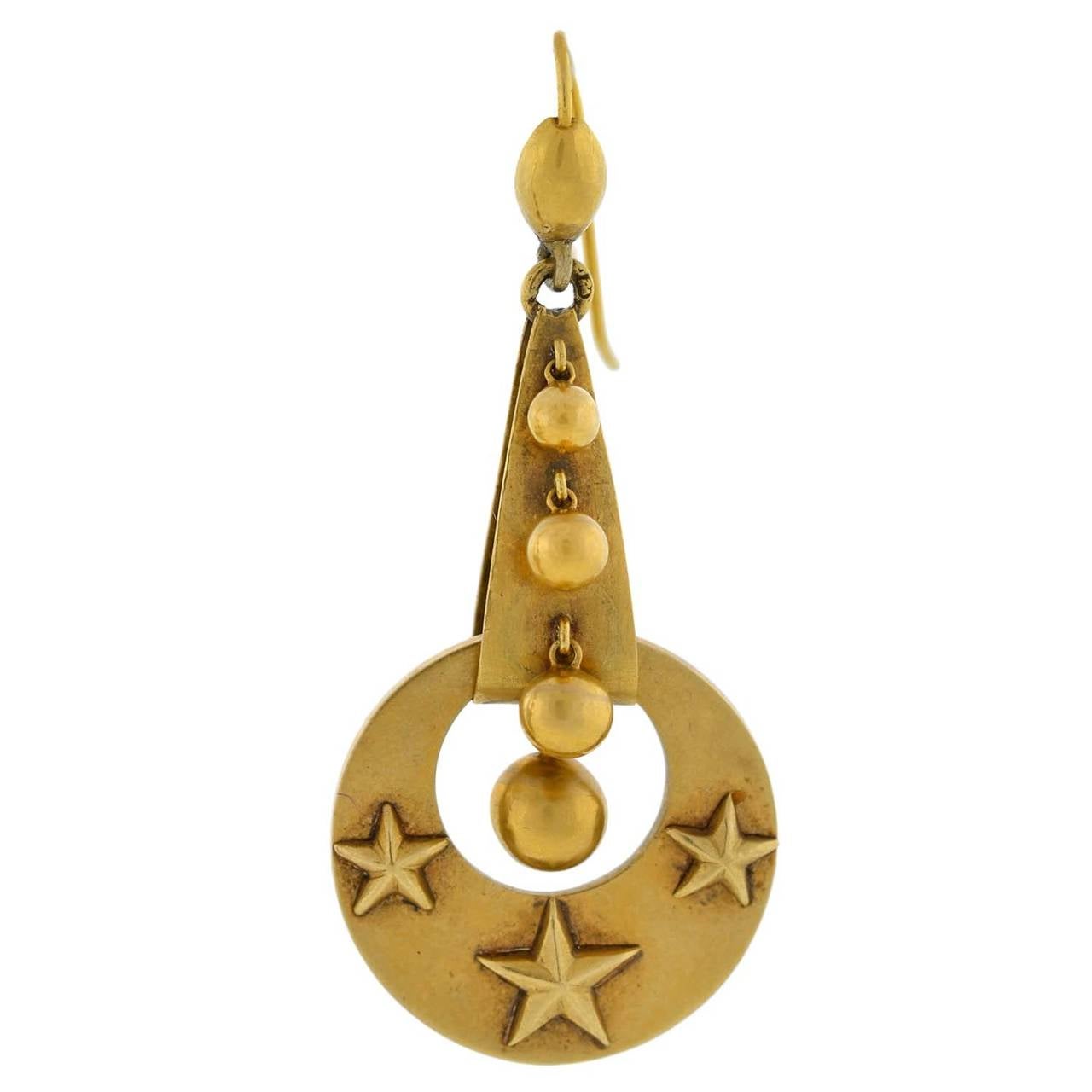 Women's Victorian Moon & Stars Gold Earrings