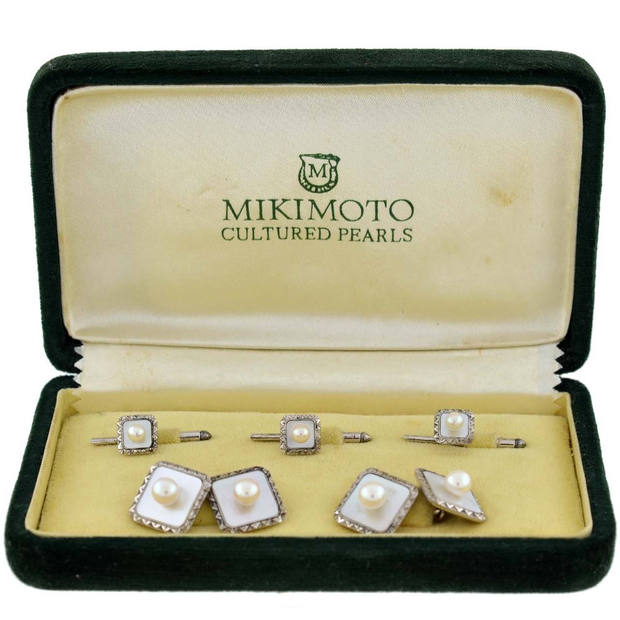 Mikimoto Mother of Pearl and Pearl Cufflink Set 1