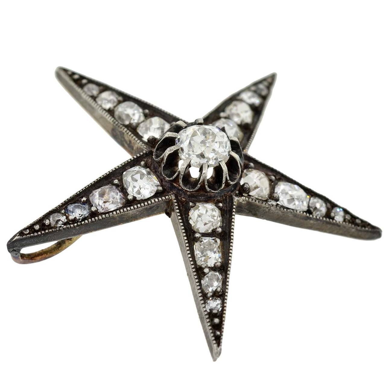 Victorian 3.50 Total Carat Old Mine Cut Diamond Star Pendant In Good Condition In Narberth, PA