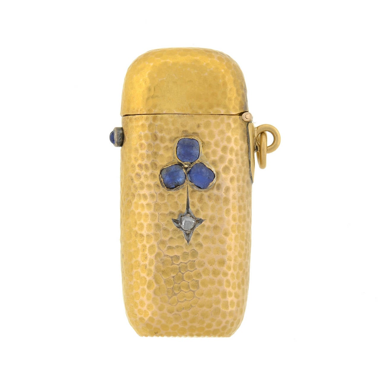 Victorian French Sapphire Diamond Gold Trefoil Match Safe
