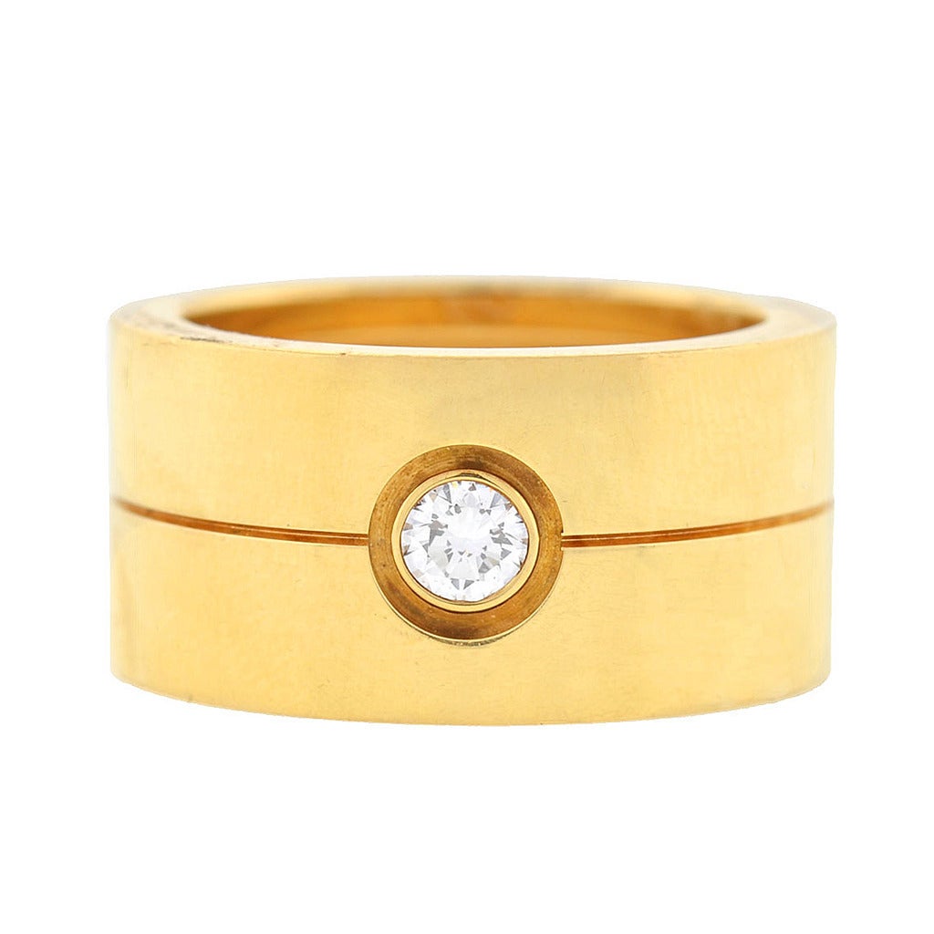 Cartier Contemporary Wide Diamond Gold Band Ring