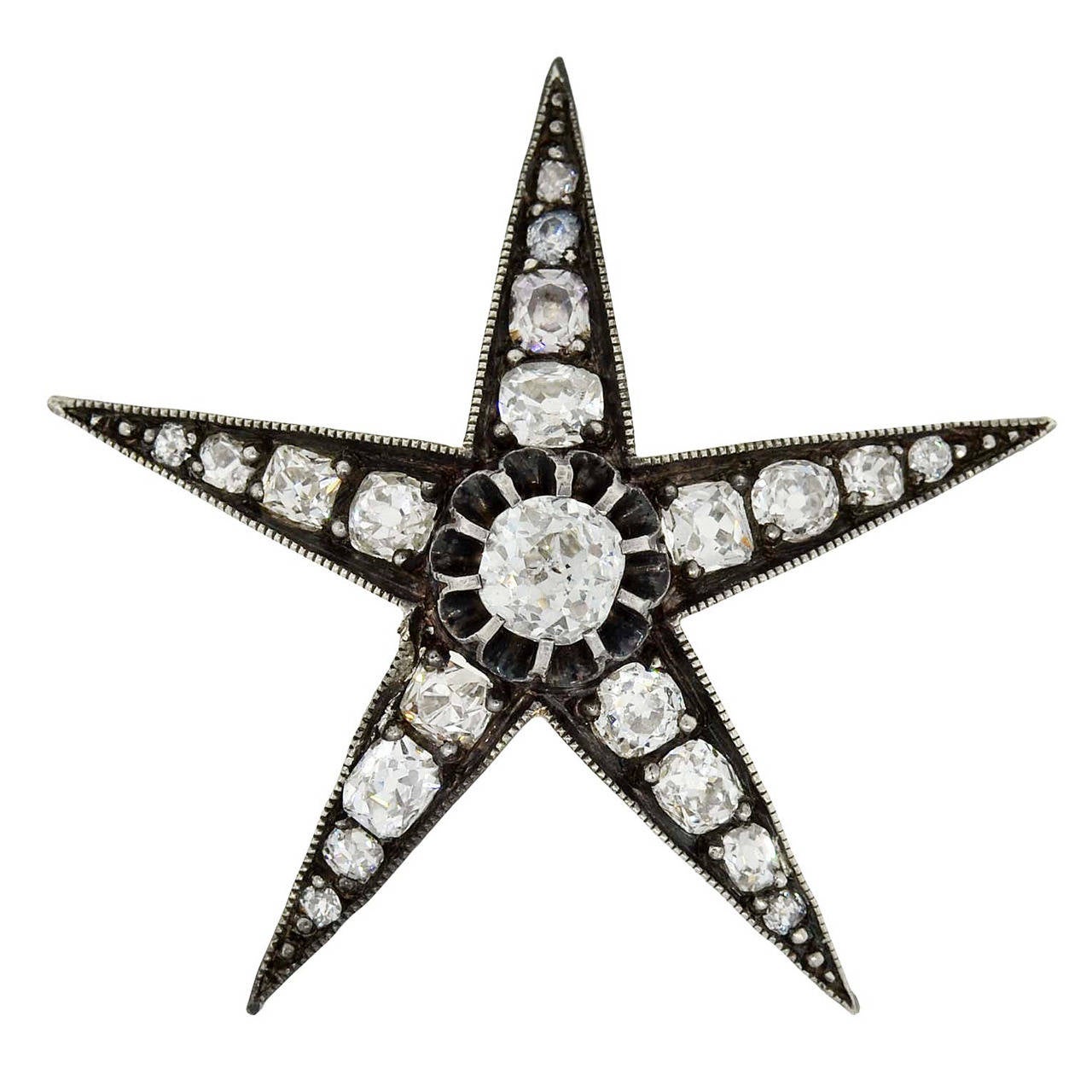 Victorian 3.50 Total Carat Old Mine Cut Diamond Star Pendant