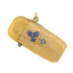 Antique Victorian French Sapphire Diamond Gold Trefoil Match Safe