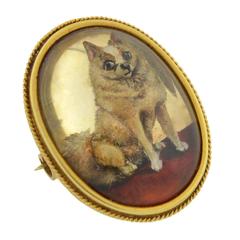 Victorian Reverse Carved Rock Crystal Pomeranian Dog Pin
