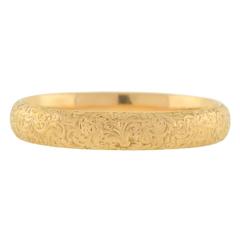 Riker Brothers Art Nouveau Etched Gold Bangle Bracelet