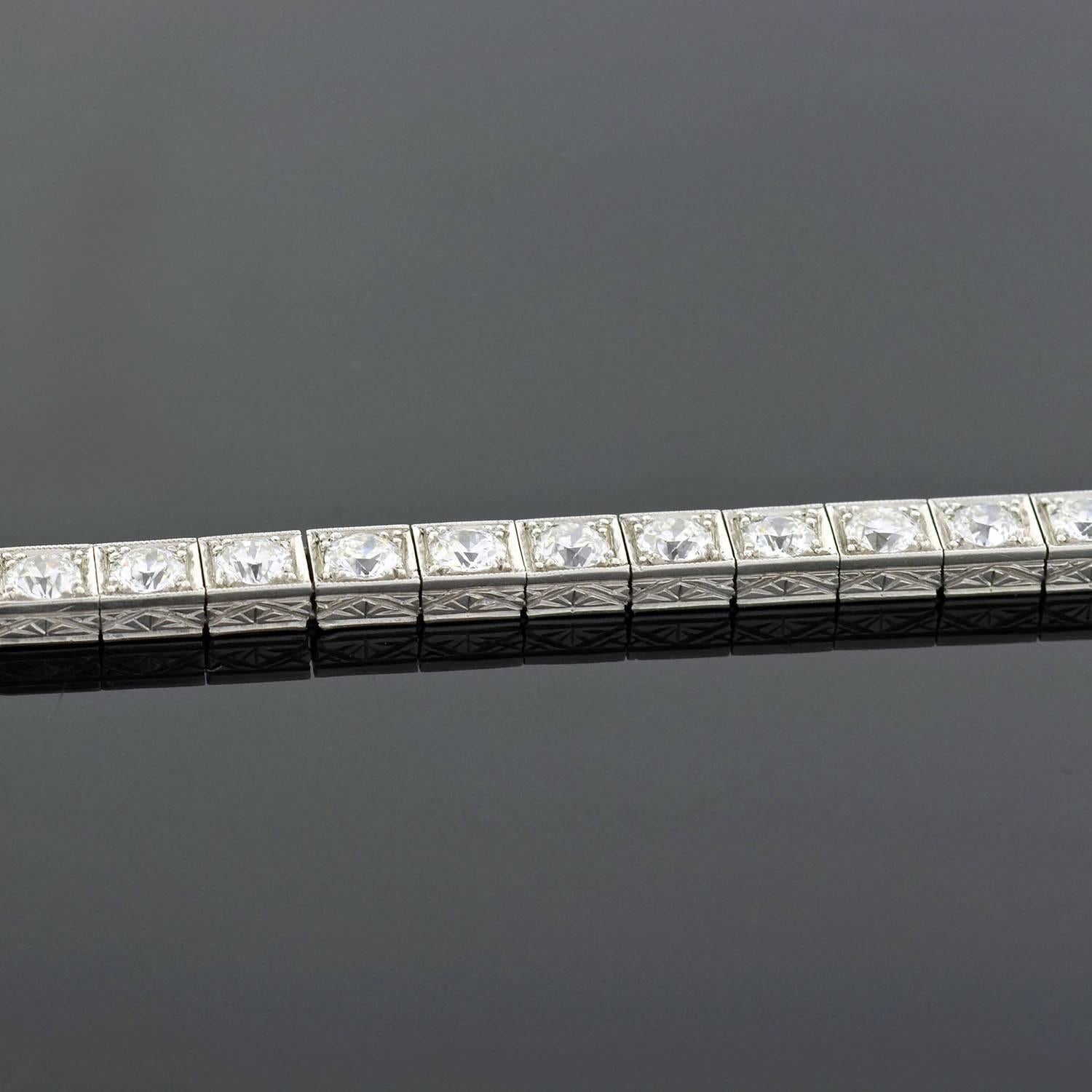 Art Deco Diamond Platinum Line Bracelet  2