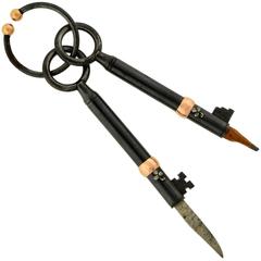 Victorian Gunmetal Double Skeleton Key Fob Pendant with Hidden Tools