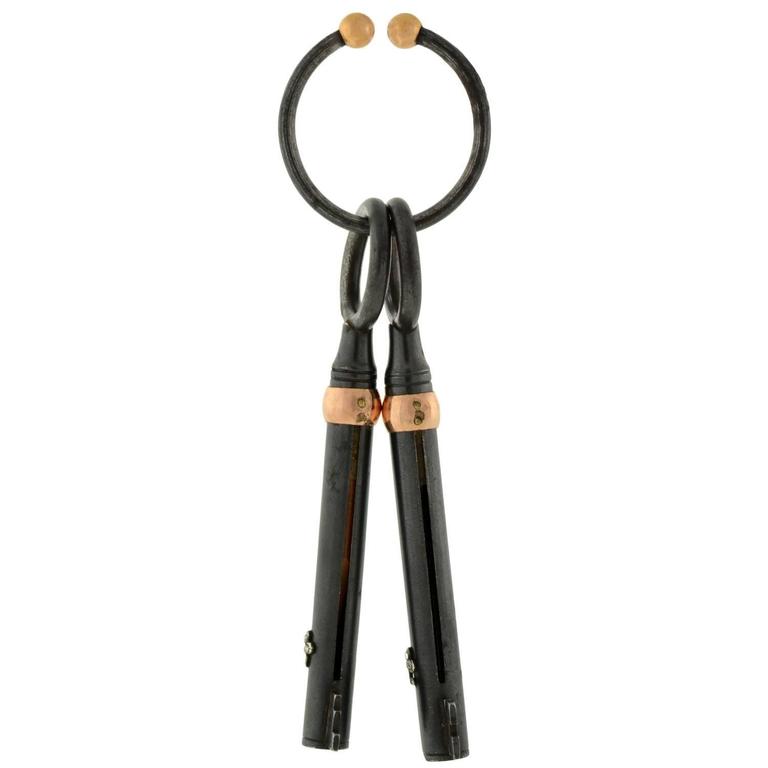 Victorian Gunmetal Double Skeleton Key Fob Pendant with Hidden Tools