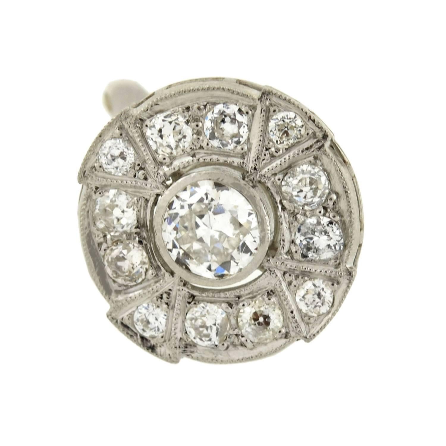 Art Deco Diamond Platinum Post Earrings 1