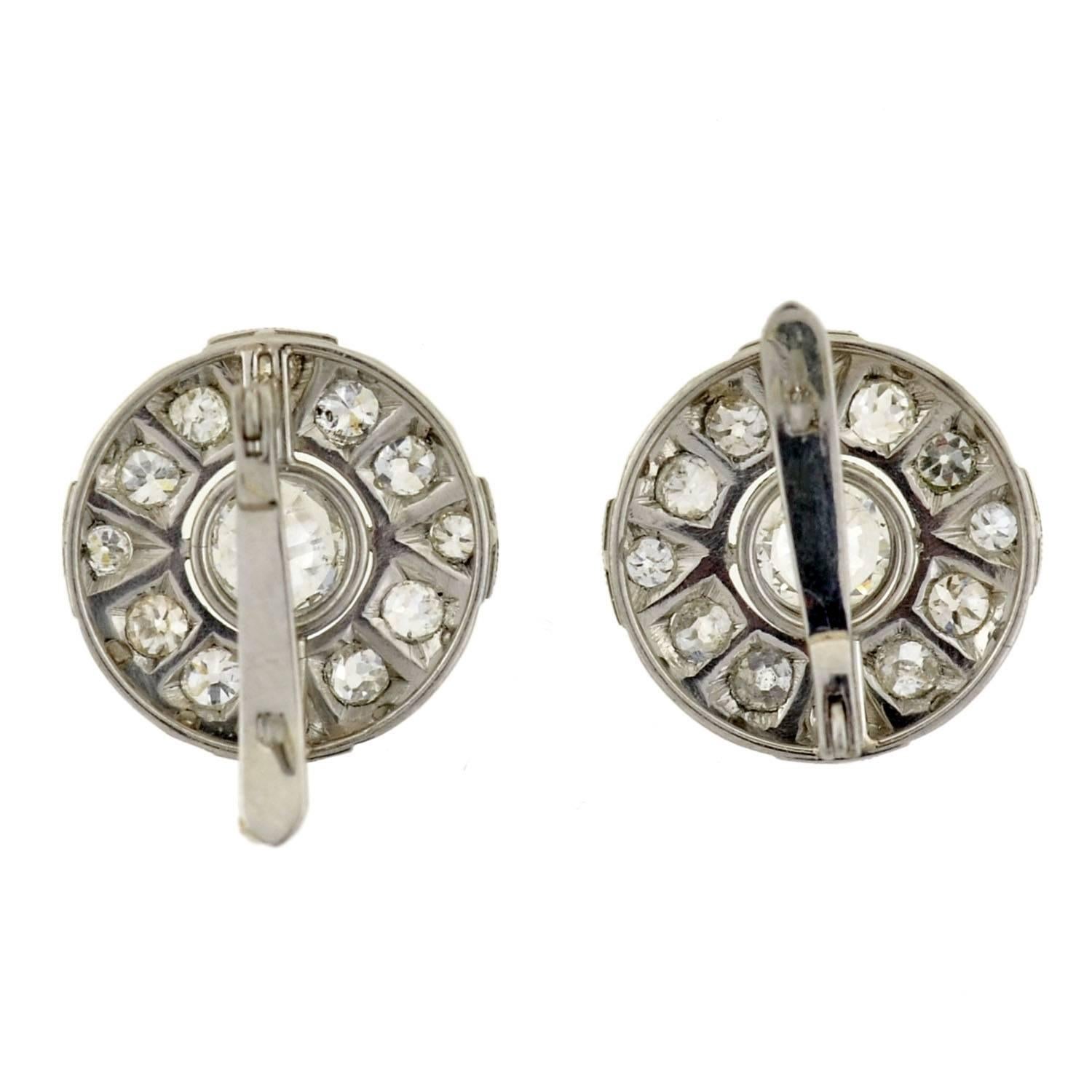 Art Deco Diamond Platinum Post Earrings 2