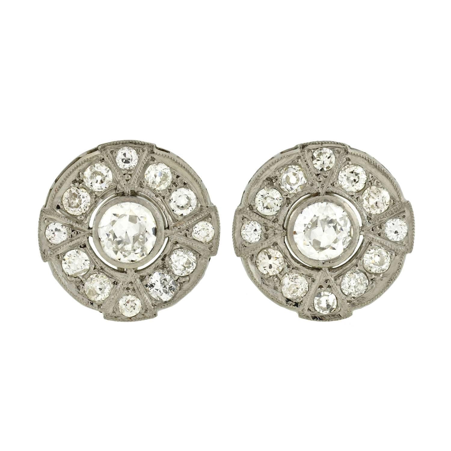 Art Deco Diamond Platinum Post Earrings