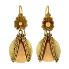 Victorian Etruscan Revival Mixed Gold Shell Dangle Earrings 4