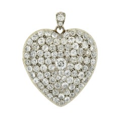 Edwardian 10.00 Total Carat Diamond Heart Locket Pendant 