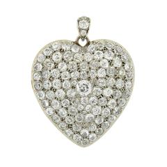 Edwardian Pave Diamond Platinum Heart Locket 7