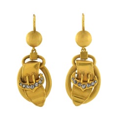 Victorian Rose Cut Diamond Gold Buckle Earrings
